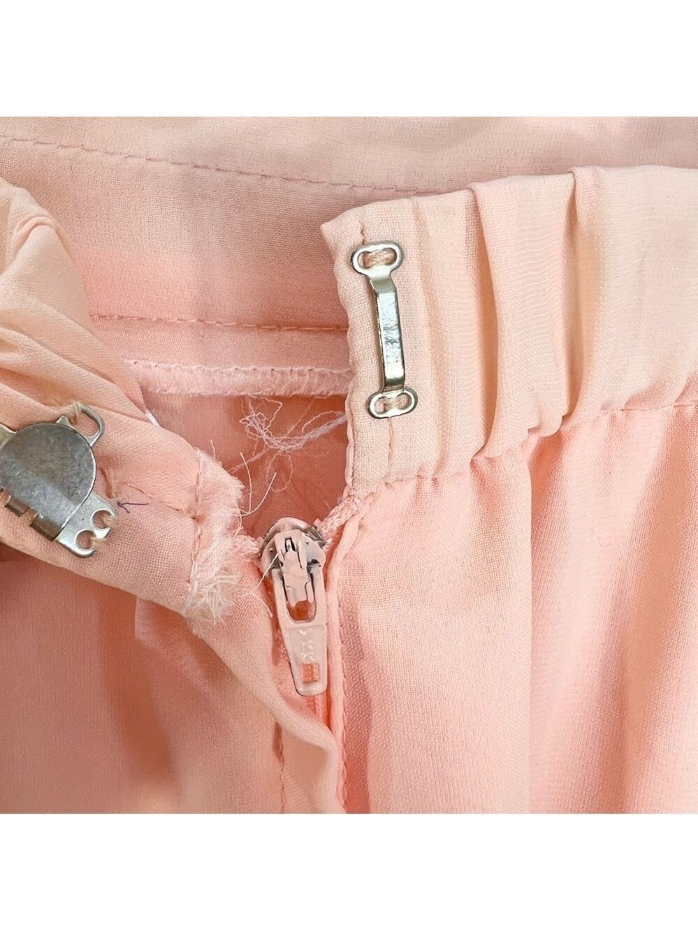 Vintage 80s union made beaded peach chiffon open jacket cami skirt set suit 16 - Picture 14 of 17